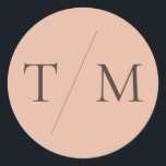 Modern Simple Monogram Blush Mix & Match Wedding Classic Round Sticker<br><div class="desc">Simple modern monogram wedding round sticker with minimal text and contemporary design, featuring a blush peach background and text in warm black-grey. This modern round sticker for wedding favours or wedding invitations is part of my Mix and Match Wedding Stationery Collection, featuring all matching background and font colours - simply...</div>