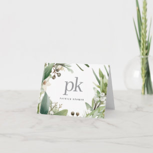 Modern Simple Monogram Christmas Business Holiday  Thank You Card