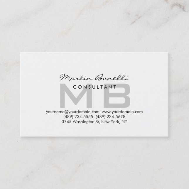 Modern Simple Monogram Consultant Business Card (Front)