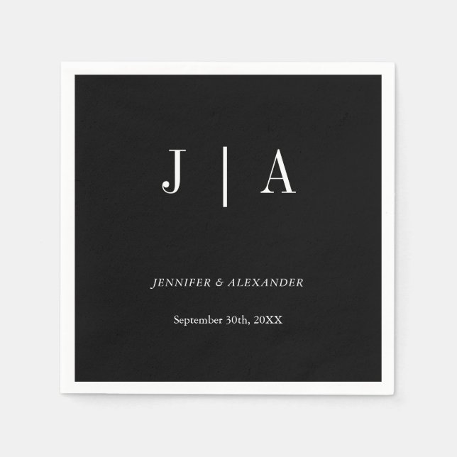 Modern Simple Monogram Couple Name Black And White Napkin (Front)