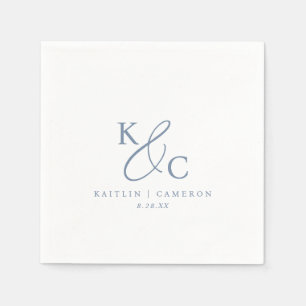 Modern Simple Monogram Dusty Blue Wedding Napkin