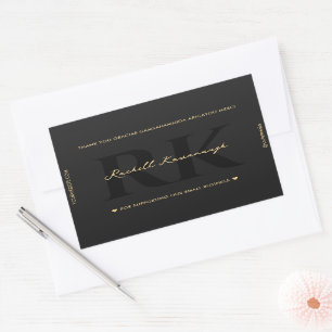 Modern Simple Monogram Elegant Black Gold Rectangular Sticker