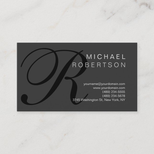 Modern Simple Monogram Grey Business Card (Front)
