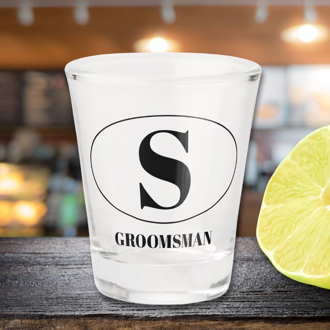 Modern Simple Monogram Groomsmen Gift Wedding Shot Glass (groomsmen gift initial monogram simple modern shot glass )