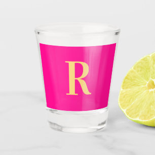 Modern Simple Monogram Hot Pink Shot Glass