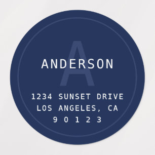 Modern Simple Monogram & Info Navy Blue & White