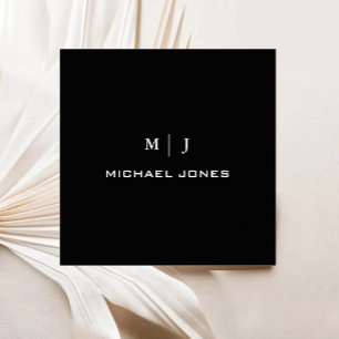 Modern Simple Monogram Name Black Paper Square Business Card