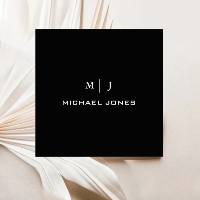 Modern Simple Monogram Name Black Paper Square Business Card (Modern Simple Monogram Name Black Paper Square Business Card)