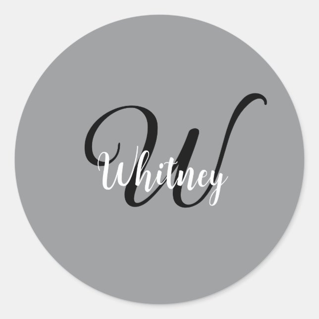 Modern Simple Monogram Name  Classic Round Sticker (Front)