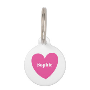 Modern Simple Monogram Pink Love Heart Pet Tag