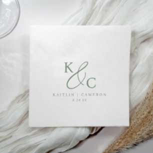 Modern Simple Monogram Sage Green Wedding Napkin