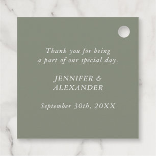 Modern Simple Monogram Sage Green White Wedding Favour Tags