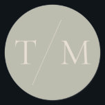 Modern Simple Monogram Sage Mix & Match Wedding Cl Classic Round Sticker<br><div class="desc">Simple modern monogram wedding round sticker with minimal text and contemporary design, featuring a sage green background and text in warm cream sand. This modern round sticker for wedding favours or wedding invitations is part of my Mix and Match Wedding Stationery Collection, featuring all matching background and font colours -...</div>