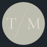 Modern Simple Monogram Sage Mix & Match Wedding Cl Classic Round Sticker<br><div class="desc">Simple modern monogram wedding round sticker with minimal text and contemporary design, featuring a sage green background and text in warm cream sand. This modern round sticker for wedding favours or wedding invitations is part of my Mix and Match Wedding Stationery Collection, featuring all matching background and font colours -...</div>