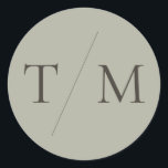 Modern Simple Monogram Sage Mix & Match Wedding Classic Round Sticker<br><div class="desc">Simple modern monogram wedding round sticker with minimal text and contemporary design, featuring a sage green background and text in warm black-grey. This modern round sticker for wedding favours or wedding invitations is part of my Mix and Match Wedding Stationery Collection, featuring all matching background and font colours - simply...</div>