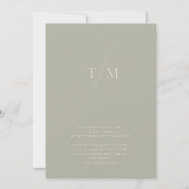 Modern Simple Monogram Sage Mix & Match Wedding Invitation (Front)