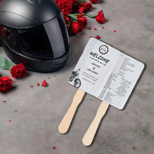 Modern Simple Motorcycle Adventure Wedding Program Hand Fan