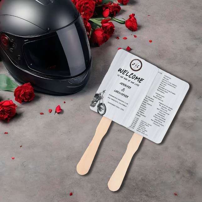 Modern Simple Motorcycle Adventure Wedding Program Hand Fan (Creator Uploaded)