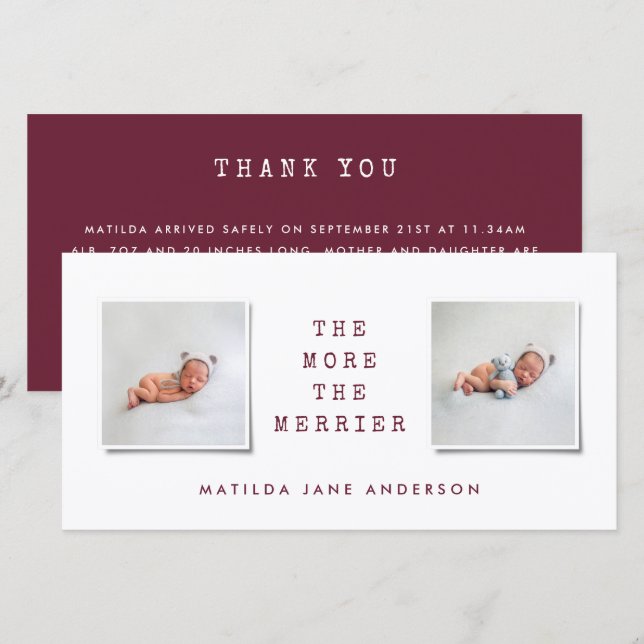 Modern simple multi photo birth announcement (Front/Back)