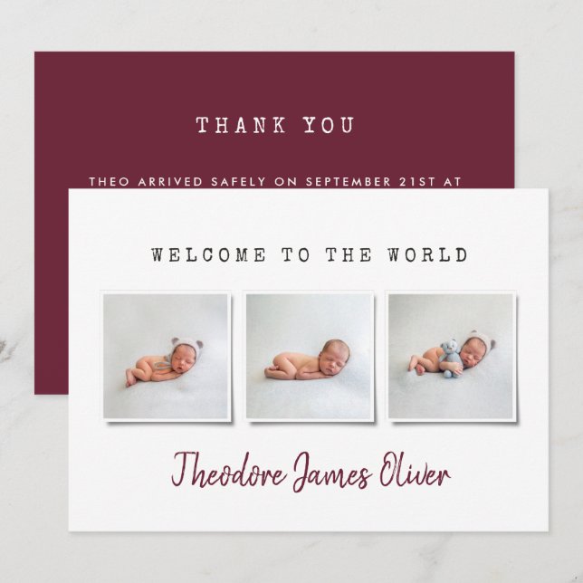 Modern simple multi photo birth announcement (Front/Back)