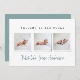 Modern simple multi photo birth announcement