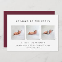 Modern simple multi photo birth announcement
