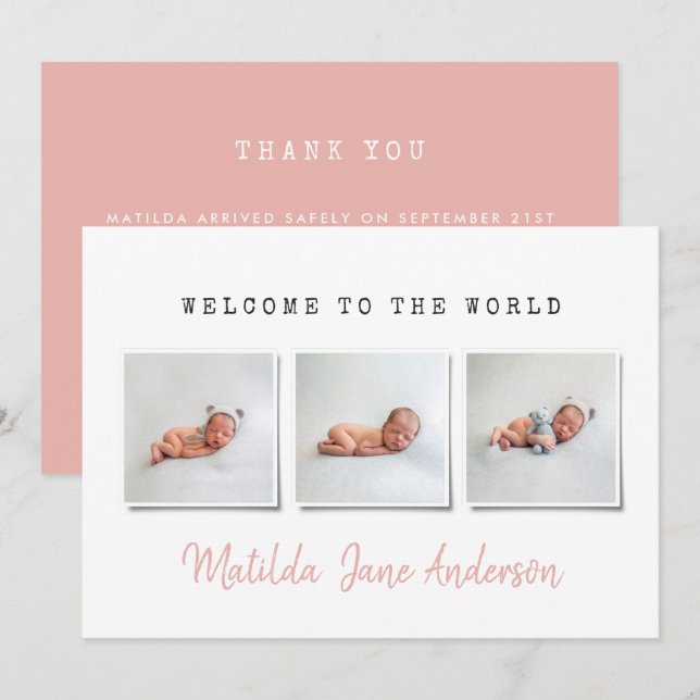 Modern simple multi photo birth announcement (Front/Back)