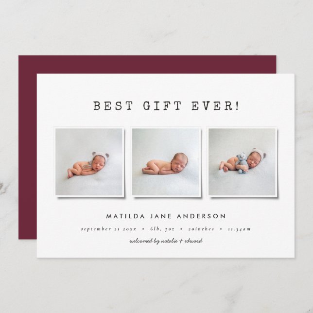 Modern simple multi photo birth announcement (Front/Back)