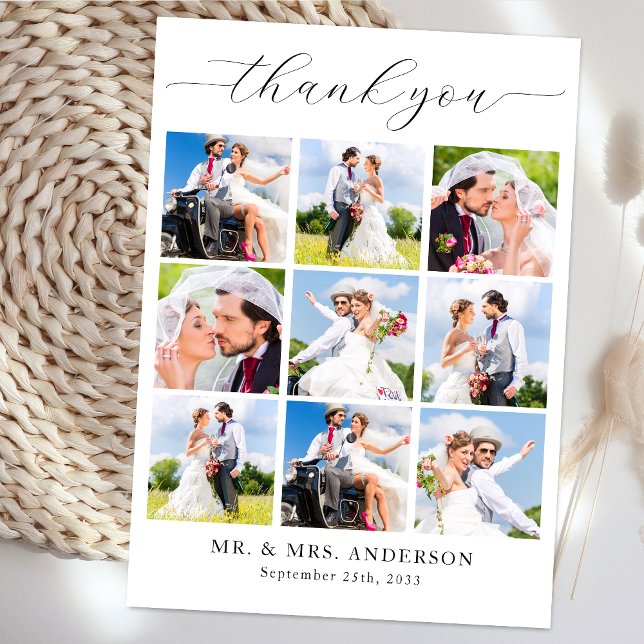 Modern Simple Multi Photo Personalised Wedding Thank You Card (Creator Uploaded)