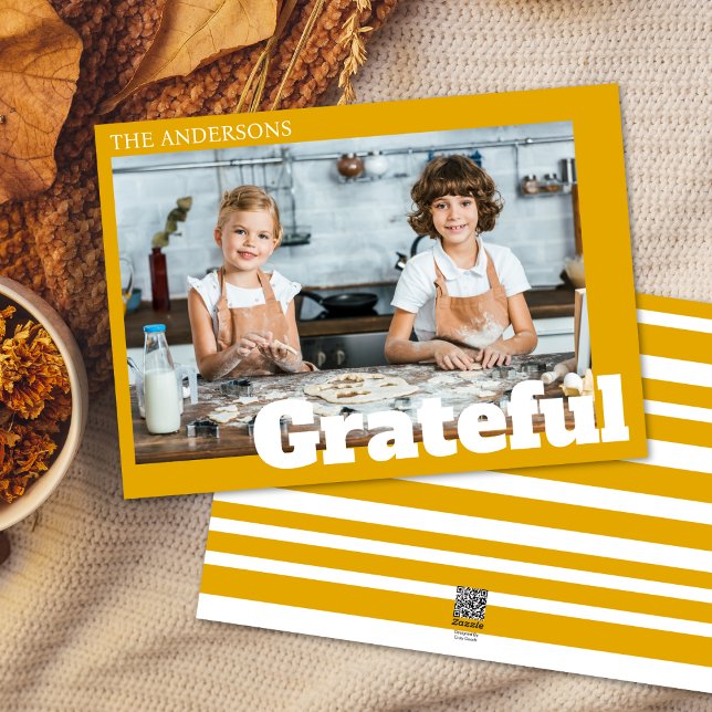 Modern Simple Mustard Yellow Photo Thanksgiving  Holiday Card (Creator Uploaded)