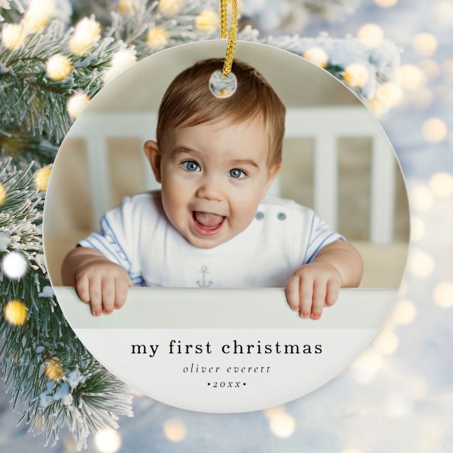 Modern Simple My First Christmas Baby Photo Ceramic Tree Decoration (Creator Uploaded)