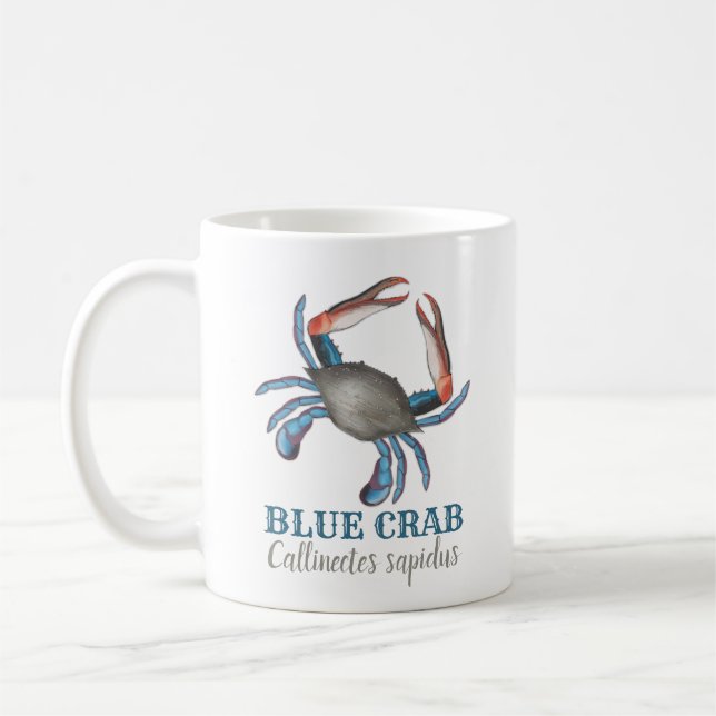 Modern Simple Nautical Blue Crab Elegant Cute Coffee Mug (Left)