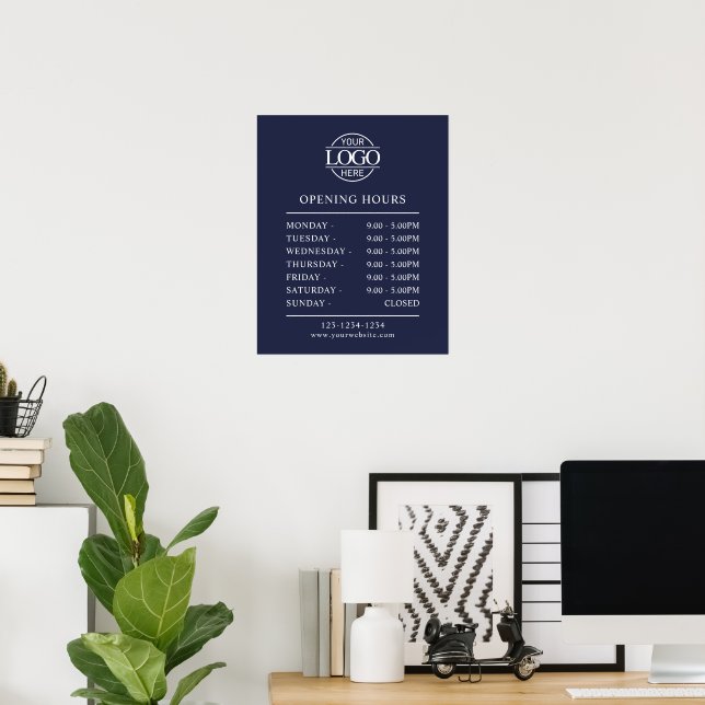 Modern Simple Navy Blue | Business Opening Hours Poster (Home Office)