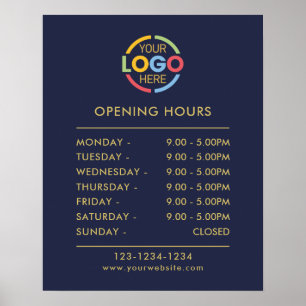 Modern Simple Navy Blue Business Opening Hours Poster
