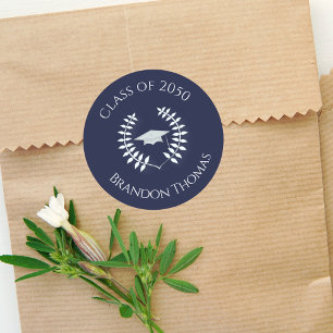 Modern Simple Navy Blue Graduation Classic Round Sticker