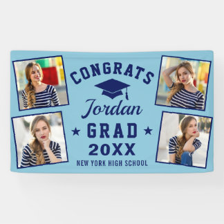 Modern Simple Navy Blue Graduation Party  4 PHOTO Banner