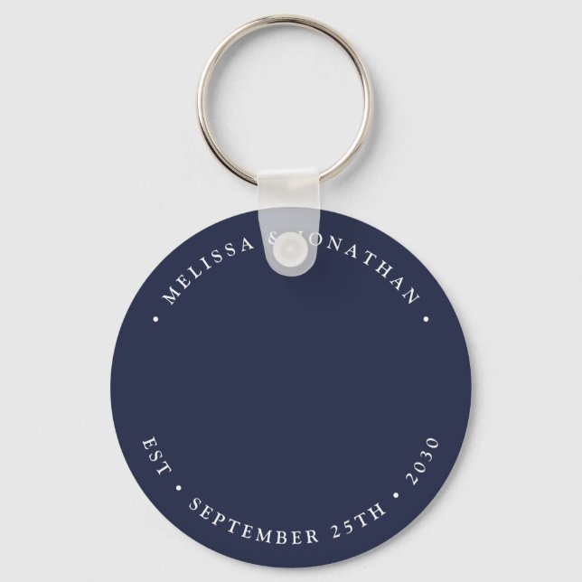 Modern Simple Navy Blue Photo Wedding Favour Key Ring (Front)
