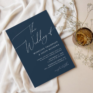 Modern Simple Navy Blue Script The Wedding Invitation