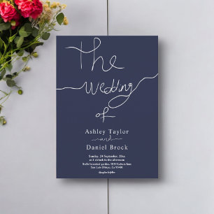 Modern Simple Navy Blue White Calligraphy Wedding Invitation