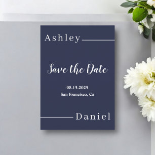 Modern Simple Navy Blue White Formal Chic Wedding Save The Date