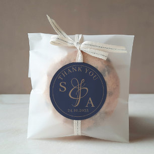 Modern Simple Navy & Gold Wedding Favour Classic Round Sticker