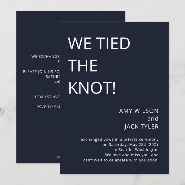 Modern Simple Navy Wedding Announcement (Front/Back)