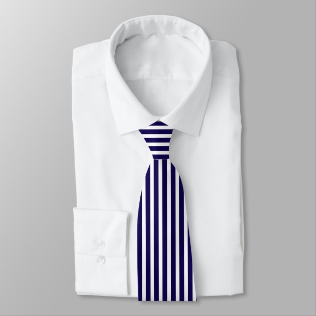 Modern Simple Navy & White Vertical Stripes Tie (Tied)