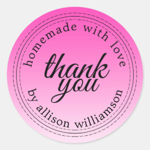 Modern simple neon pink ombre thank you classic round sticker