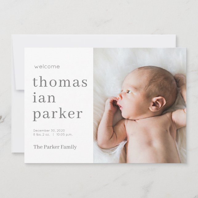 Modern Simple Neutral Grey Baby Birth Announcement (Front)