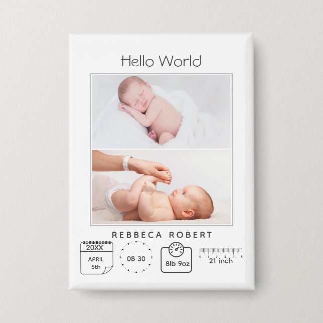 Modern Simple New Baby Personalised 2 Photo  (Front)