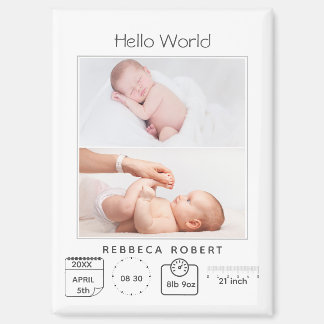 Modern Simple New Baby Personalised 2 Photo  Magnet