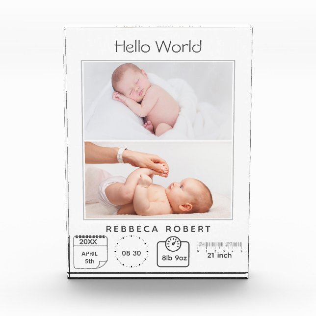 Modern Simple New Baby Personalized 2 Photo  Block (Front)