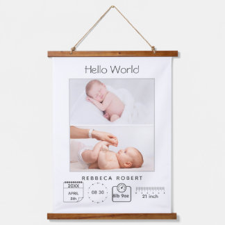 Modern Simple New Baby Personalized 2 Photo  Hanging Tapestry