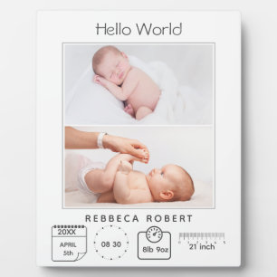 Modern Simple New Baby Personalized 2 Photo Plaque